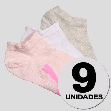 Imagem de Kit Meia Puma Sapatilha 9 Pares Infantil Bege Rosa e Branca, 25-28