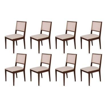 Imagem de Conjunto com 8 Cadeiras de Jantar Estofada Suellen Castanho Linho Bege