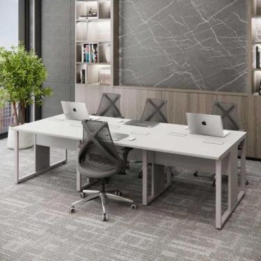 Imagem de Mesa de Escritório Plataforma 6 Pessoas 2,70m CZ Pés Metal - F5 Office