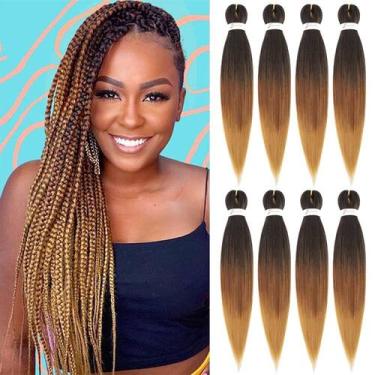 Imagem de Cabelo trançado pré-esticado MIYPMUNS Ombre 20 cm marrom, 8 pacotes