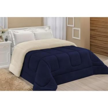 Imagem de Edredom Dupla Face Casal Queen 2.40x2.20 - Lado Manta e Lado Sherpa (Pele de Carneiro), Aconchegante para Inverno(Marinho)