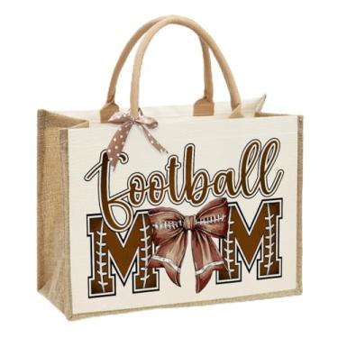 Imagem de WFDN Sacola roxa de lona com laço de futebol, reutilizável, feita de juta, para presente de Natal, Dia de Ação de Graças, aniversário, armazenamento de lembrancinhas, 40 x 30 x 19 cm