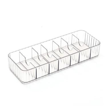 Imagem de Pilipane Caixa organizadora de cabos, vários compartimentos, carregador de controle remoto, caixa de armazenamento para casa, mesa, escritório, plástico, 26 x 9,5 x 4,5 cm (cinza transparente)