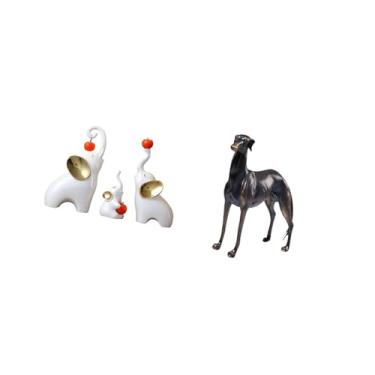 Imagem de Fenteer Esculturas de Família de Elefantes E Estátuas de Cães Galgos, Figuras de Animais de Resina para Mesa, Sala de Estar, Quarto, Mesa, Peça Central, Decor