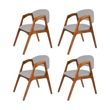 Imagem de Conjunto Com 4 Cadeiras De Jantar Estofada Gabriela Em Madeira E Mdf Cerejeira Linho Cinza Prata