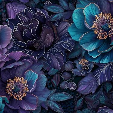 Imagem de ReWallpaper Papel de parede floral escuro removível luxo azul marinho roxo peônia flor papel de parede à prova d'água papel de contato floral temperamental para armários prateleira quarto banheiro
