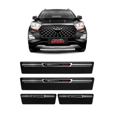 Imagem de Kit Soleira Aço Escovado Np - Protetor Premium Tiggo 5X Sport 2019 a 2