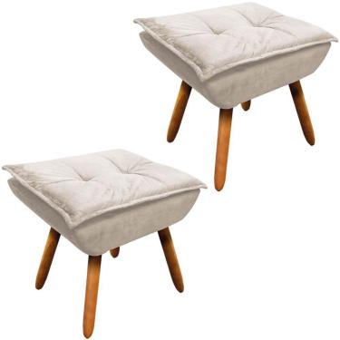 Imagem de Kit 2 Puff'S Decorativos Pés Palito Charger Suede Bege G19 - Gran Belo