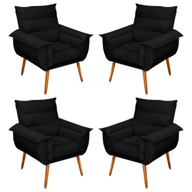 Imagem de Kit 04 Poltronas Decorativas Modernas Sala e Recepção Monza Pés Palito Suede Preto - Desk Design