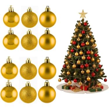 Imagem de Kit 12 Bolas de Natal 5 cm – Vermelho ou Dourado Acabamento Fosco, Brilhante e com Glitter | Pendentes Enfeites para Árvore, Guirlanda e Decoração de Natal (Dourado)