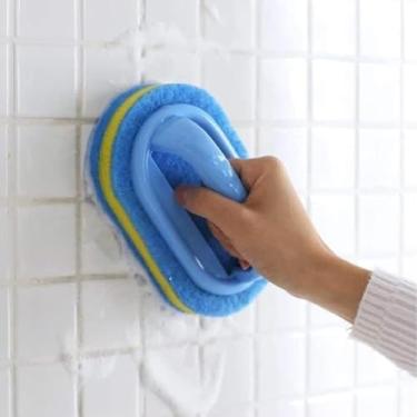 Imagem de Escova de limpeza para banheiro, cozinha e vaso sanitário com alça ergonômica, cerdas que não arranham e esponja de chuveiro – azulejos de limpeza profunda, pias, banheiras e argamassa