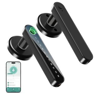 Imagem de IRONZON Fechadura de porta inteligente com impressão digital, código de aplicativo, maçaneta, chave de reserva para casa, hotel, escritório, apartamento, quarto