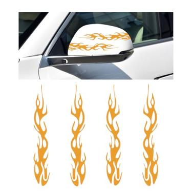 Imagem de DXNQ 4 peças de adesivos refletivos de chamas de carro, à prova d'água, esportes de corrida, decalque listrado, adesivos autoadesivos de segurança para espelho de carro, capacete de motocicleta