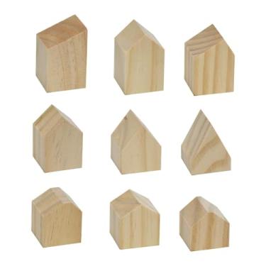 Imagem de shamjina Miniaturas de casas de madeira para artesanato, blocos de madeira inacabados para construir uma casinha, pequenos recortes de para decoração de casa, 9 Unidades
