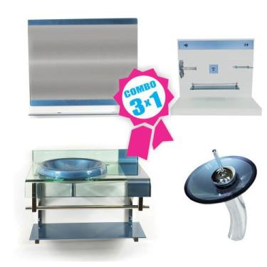 Imagem de Combo 3 em 1 - Gabinete 70cm Turquia + Torneira Ibiza + Kit Banheiro J