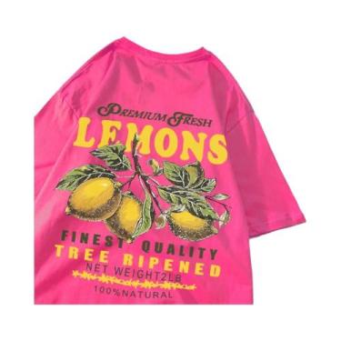 Imagem de Camisetas De Algodão Oversize Femininas Com Estampa De Limões E Cereja