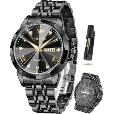 Imagem de OLEVS Relógios masculinos com diamante para negócios, analógico, quartzo, aço inoxidável, à prova d'água, luminoso, data, perfume, relógio de pulso luxuoso, moderno, 9931X-tudo preto, 9931X-all black