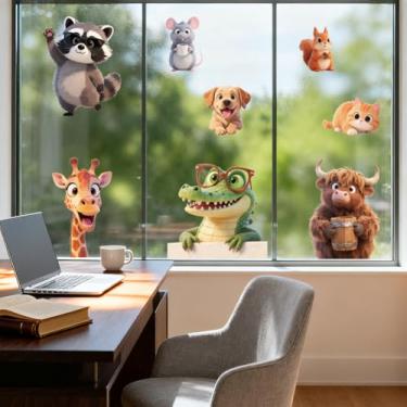 Imagem de ANATTASOUL Adesivos de janela estática engraçados animais 3D 1 folha reutilizável decalque de janela para vidro, 120 cm x 30 cm adesivo de janela dupla face removível para quarto, escritório