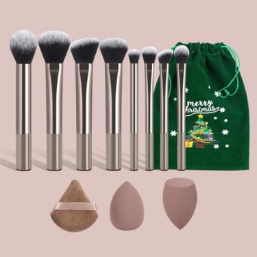 Imagem de Pincel de maquiagem de 12 peças com bolsa de armazenamento, pincéis macios que não arranham o rosto, adequado para iniciantes, funciona com líquido, creme (café)