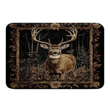Imagem de Feelyou Tapetes de banheiro para crianças, cervo, 50,8 x 81,3 cm, tapetes de banho de caça com chifre, para banheiro, meninos, meninas, floresta, árvore, flor, para chuveiro, banheira, casa de fazenda