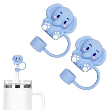 Imagem de WELTAZ Cobertura de palha de elefante para copo Stanley, cor azul, 10 mm de diâmetro, pode ser lavada na lava-louças, capas de bebida reutilizáveis, conjunto de 2, decoração de festa de aniversário