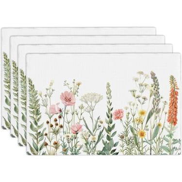 Imagem de Conjunto de 4 jogos americanos retangulares de 30,5 x 45,7 cm para mesa de jantar, resistente ao calor, lavável, tecido, flores, tapetes para casa, uso diário, decoração de festa e cozinha