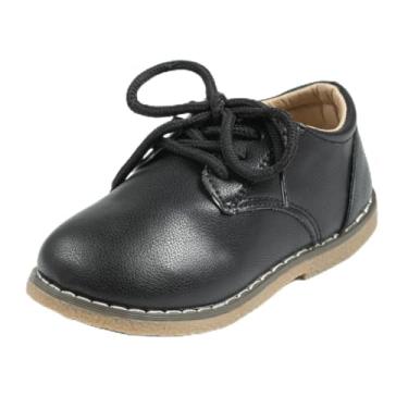 Imagem de Sapato social infantil para meninos e meninas, sapato Oxford de couro PU uniforme escolar mocassim, A02/preto, 19