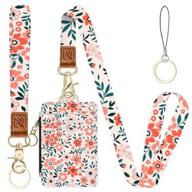 Imagem de Porta-crachá de identificação 2 em 1 com flores e carteira com cordão para professores, enfermeiras, profissionais - linda bolsa de moedas com zíper, alça de pulso removível e cordão de pescoço, 5