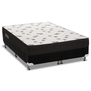 Imagem de Cama Box Queen: Colchão Espuma Ortobom D45 Light + Base Crc Suede Black(158X198)
