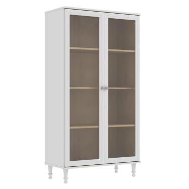 Imagem de Cristaleira 2 Portas Vidro Pés Madeira 151x80 Cm E957 Branco Dtall Branco