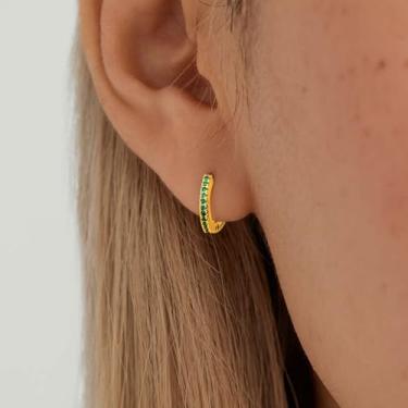 Imagem de Conjunto de brincos femininos pequenos de argola banhados a ouro 18 quilates e argolas delicadas de zircônia cúbica