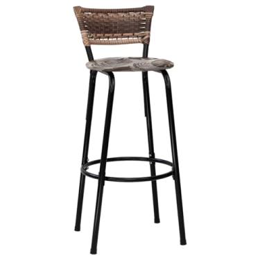 Imagem de Banqueta Alta Junco Cappuccino Estrutura Preta Assento Floral Marrom Altura 70cm Para Balcão Cozinha, Bar, Bistrô, Americano - Itagold