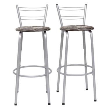 Imagem de Banqueta Alta Flórida Estrutura Prata 70cm Para Balcão Cozinha, Bar, Bistrô, Americano Kit 02 Unidades - Itagold (Floral Marrom)