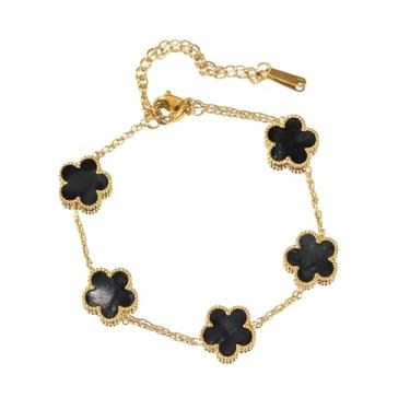 Imagem de Pulseira feminina de trevo banhada a ouro 18K - Pulseira de flores de quatro folhas de aço inoxidável impermeável - Presente de joia delicada ajustável, One Size, Aço inoxidável, Sem Pedra Preciosa