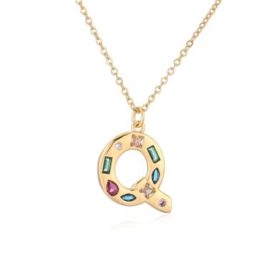 Imagem de LuvQaze Colar de zircônia colorida com inicial para mulheres, banhado a ouro 18 quilates, colar com pingente de letra e presente de aniversário para namorada, esposa, mãe, filha, Small, Cobre, Sem