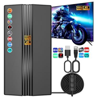 Imagem de Antena de TV 2025 para Smart TV, alcance de mais de 2200 milhas, recepção de 360°, antena interna/externa para canais locais, suporta 4K 1080p HD, cabo coaxial de 8,5 m, fácil instalação