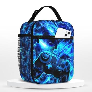 Imagem de Lancheira infantil para meninos, escola, videogame, isolada, reutilizável, portátil, para jogos, lancheira para meninos e meninas, lancheira térmica com alça de ombro ajustável para crianças