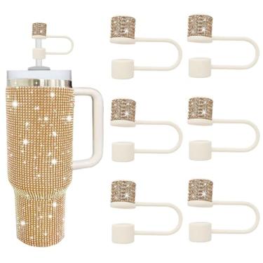 Imagem de JIASHEBDE Conjunto de acessórios para Stanley Cup, 6 peças, capa de canudo de diamante brilhante, tampa de canudos para Stanley 30 e 1,134 g com copos, acessórios de tampa de 1 cm para copo