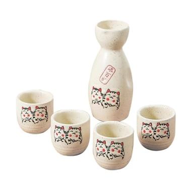 Imagem de Conjunto de 5 peças de cerâmica de saquê japonês pintado à mão com flores brancas e rosa, coleção