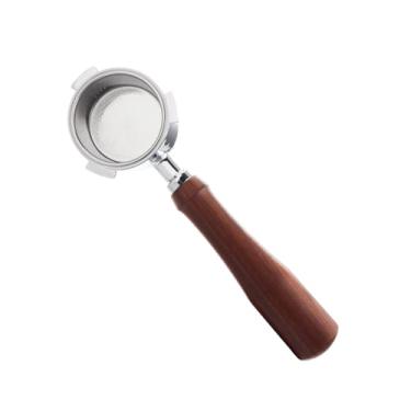 Imagem de Portafilter sem fundo de 51mm com cesto aço inoxidável 3 orelhas e cabo madeira maciça Peças reposição compatíveis a máquina Delonghi EC685 EC680 Instalação fácil Conjunto completo Extração espresso p