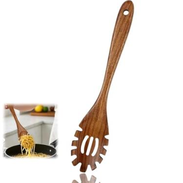 Imagem de Garfo de massa de madeira com furos de 3 linhas e serras, 1 peça, adequado para colher macarrão, ideal para cozinhar italiana em casa