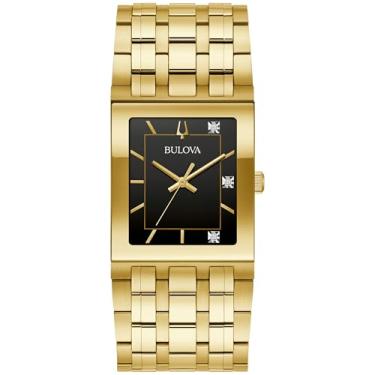 Imagem de Bulova Marc Anthony Relógio Masculino Moderno Quadra Diamante Ouro Aço Inoxidável, Mostrador Preto, Estilo: 97D132, Dourado, Pulseira de aço inoxidável Marc Anthony Quadra, quartzo, dourado, diamante