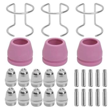 Imagem de Kit de consumíveis de cortador de plasma de 26 peças para AG60 SG55 SG51 - Inclui bicos de eletrodos anéis de redemoinho - compatível com tochas de corte a plasma AG60 SG55 SG51