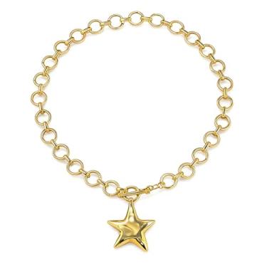 Imagem de JAVARNV Colar de estrela para mulheres com pingente de estrela de ouro, grosso, grande, gargantilha, joia moderna, Large, Sem Pedra Preciosa