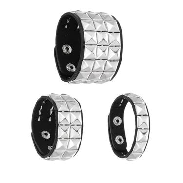 Imagem de Topty Pulseiras cravejadas para homens e mulheres, 3 peças de couro punk rock emo com cravos, pulseiras retrô góticas, pulseiras de braço cravejadas, joias punk góticas de Halloween, joias punk
