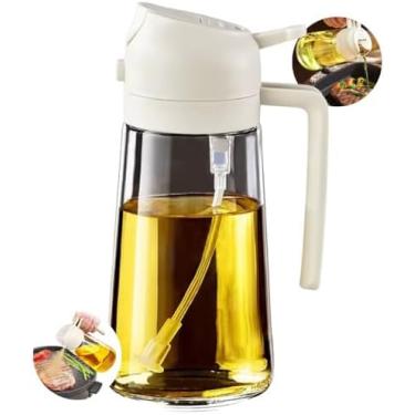 Imagem de Garrafa Spray Pulverizador e Galheteiro 2 em 1 de Vidro 500ml com Spray Anti-Gotejamento p/Óleo, Azeite e Molhos Ideal p/Cozinha, Airfryer, Saladas, Churrasco Filtro Antientupimento (BRANCO)