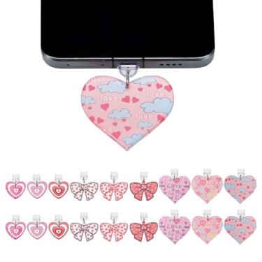 Imagem de DELORIGIN 18 peças Engraçado Poeira Plugues à Prova de Poeira com Coração Bowknot Capa de Porta de Carregamento USB C Tampas Protetor Pingentes Acessórios Móveis para a maioria dos Celulares USB C