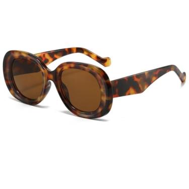 Imagem de HCPIHF Óculos de sol retrô oval com estampa UV400, óculos de sol da moda, punk, redondo, feminino e masculino (marrom-leopardo)