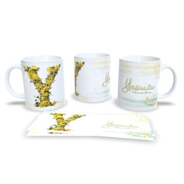 Imagem de Caneca Personalizada com Flores Douradas, Cerâmica Branca, 325ml, Decorativa com Nome Alice e Frase Beleza que Floresce (y)