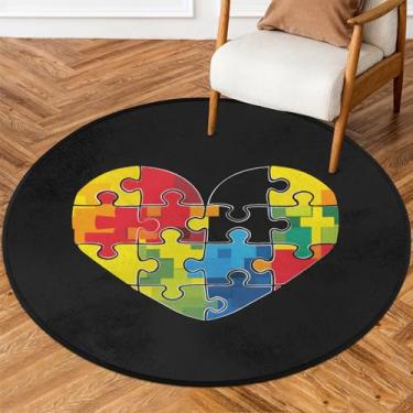Imagem de Tapete redondo de 1,8 m lindo coração do amor do autismo, tapete circular antiderrapante, lavável, tapete de porta circular para quarto, berçário, sala de estar, cozinha, banheiro, entrada, decoração
